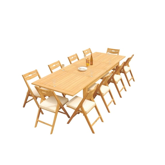Grade-A Teak Dining Set: 10 Seater 11 Pc: 122" Atnas Rectangle Table And 10 Surfliner Folding Reclining Arm Chairs Outdoor WholesaleTeak #51SL2811