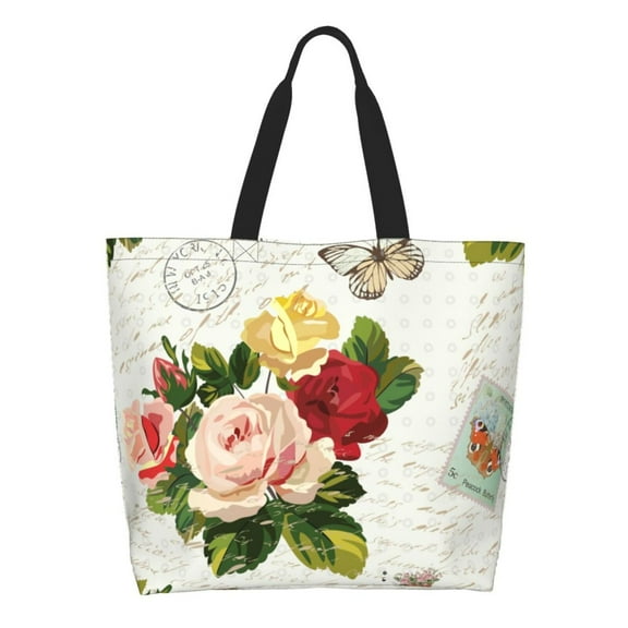 Naloa Vintage Bike Flower Butterfly Tote Bag for Women Large Capacity Shoulder Bag for College Work Travel Shopping