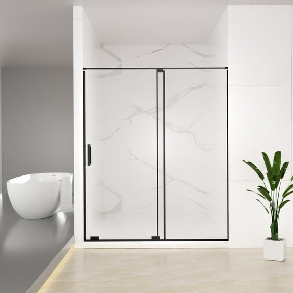 56-60" W x 72" H Semi-Frameless Sliding Shower Door, 5/16" Tempered Glass, Matte Black, Cut-to-Fit