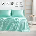 thumbnail image 2 of Ntbay 4 Pieces Silky Satin California King Cooling Soft Bed Sheet Set, Includes 1 Flat Top Sheet, 1 Fitted Sheet with Deep Pocket, 2 Envelope Pillowcase, Light Blue, 2 of 5