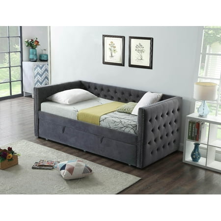 Upholstored & Tufted Twin Day Bed with twin Trundle Bed
