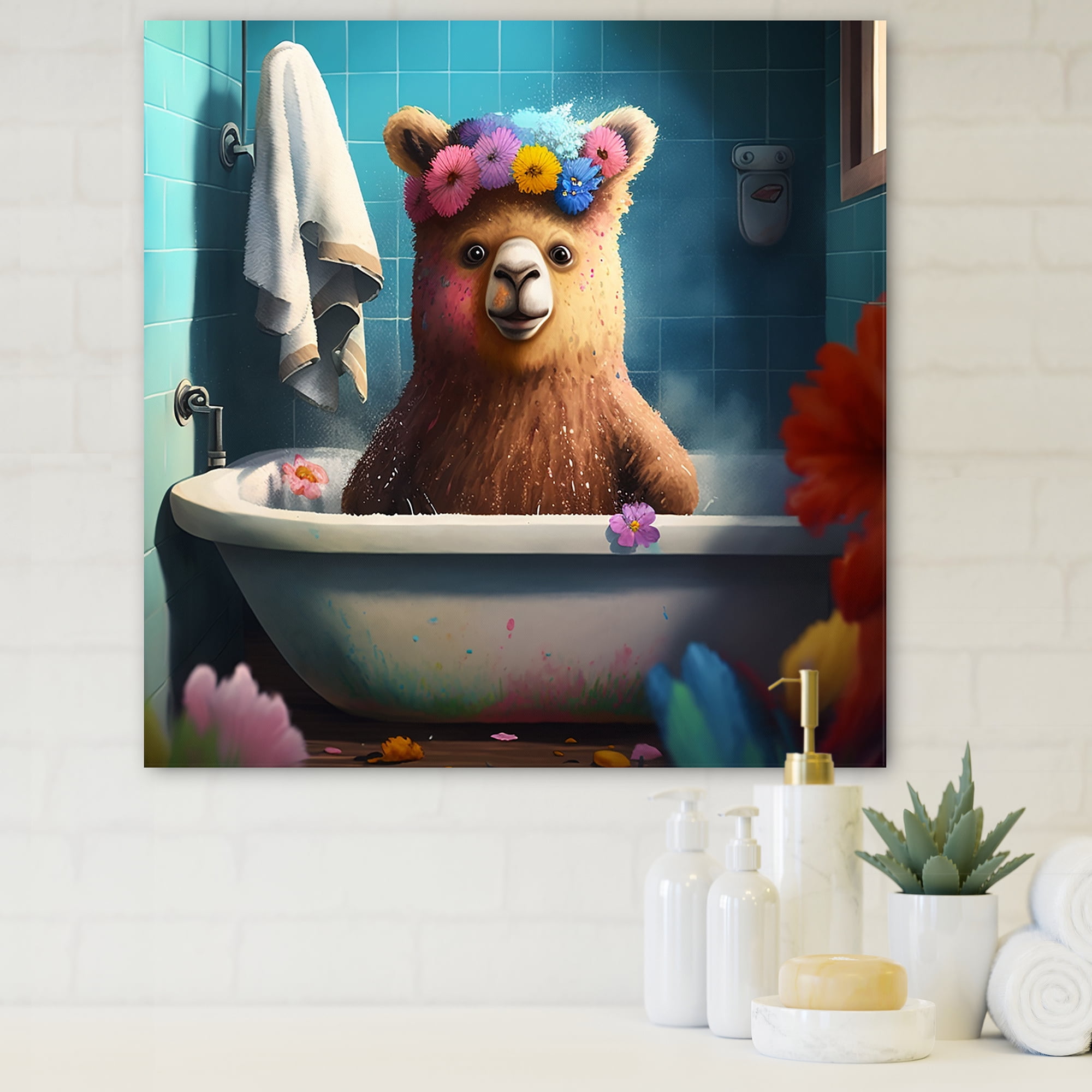 Designart Teddy Bear In The Bath I Canvas Wall Art