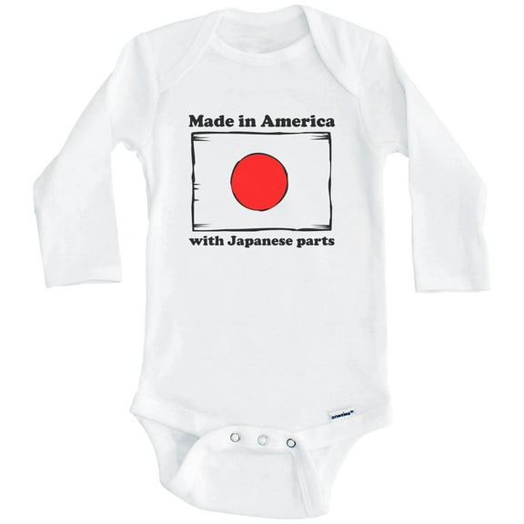 Made In America With Japanese Parts Funny Japan Flag One Piece Baby Bodysuit (Long Sleeve), 0-3 Months White