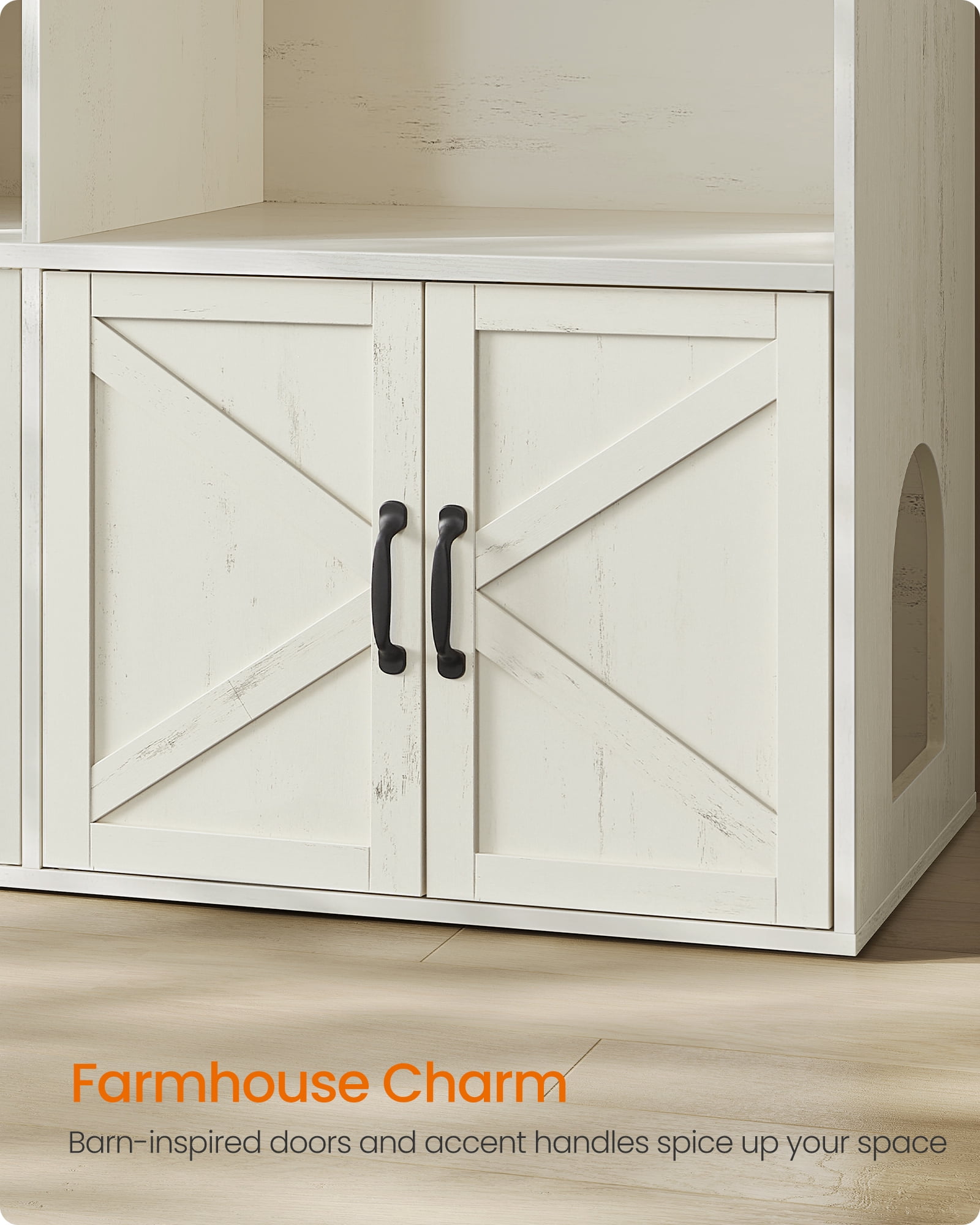 Feandrea Litter Box Enclosure for 2 Cats, Hidden Litter Box Furniture with Storage Cabinet, Double Room, Honey Brown and Rustic White