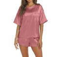 thumbnail image 2 of Tnhcen Women's Satin Silky Pajamas Set Short Sleeve T-shirt With Shorts Nightwear Home Clothes Set S-XL, 2 of 5
