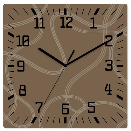 Wall Clock Khaki Swirling Ribbons Operated Square Clocks Wooden Silent Non-Ticking Wallclock 10 Inch Wavy Lines Abstract Tracks Wood Wall Clock for Living Room Bedroom Office Shool Home Decor