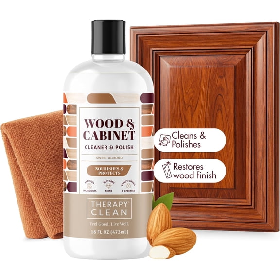 Wood Polish Bundle with Microfiber 16 oz. - Wood Furniture Polish, Best Furniture Cleaner - Almond Scent - Cleaner, Cabinet and Table Restorer, Natural Conditioner