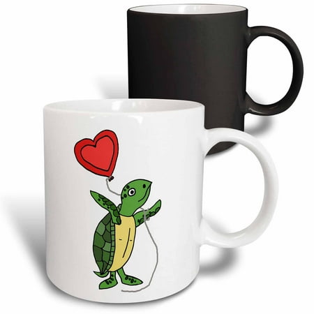 

3dRose Funny Cool Sea Turtle with Heart Love Balloon Cartoon - Magic Transforming Mug 11-ounce