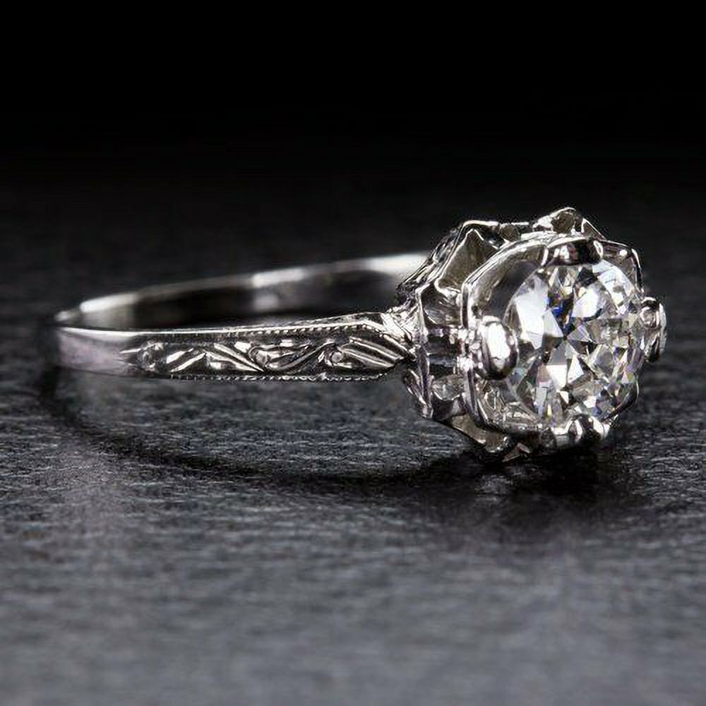 HeartsAndYou 0.75ct Round Cut Moissanite Vintage Inspired Antique Inspired Engagement Ring for Women 18k White Gold Over Silver
