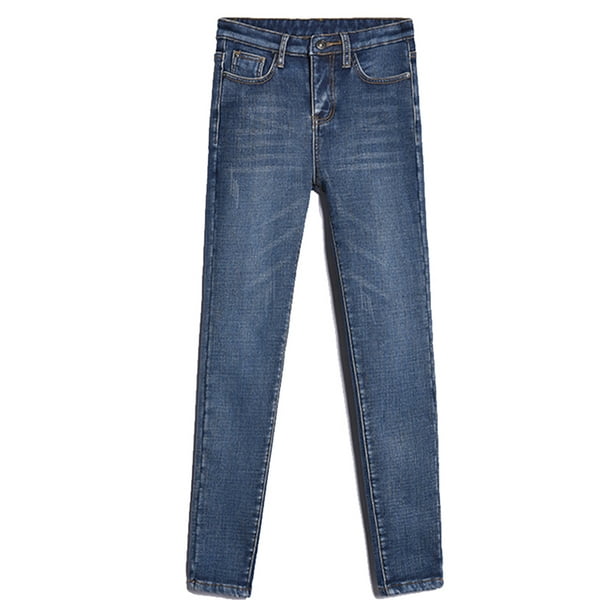 Women's Fleece Lined Jeans High Waisted Skinny Stretchy Denim