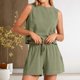 thumbnail image 4 of Conjuntos Cortos Sin Mangas Top sin mangas para mujer Conjuntos cortos Botón Suelto Moda Simple Sólido (Verde XL) Cgtredaw para Mujer Verde T S, 4 of 6