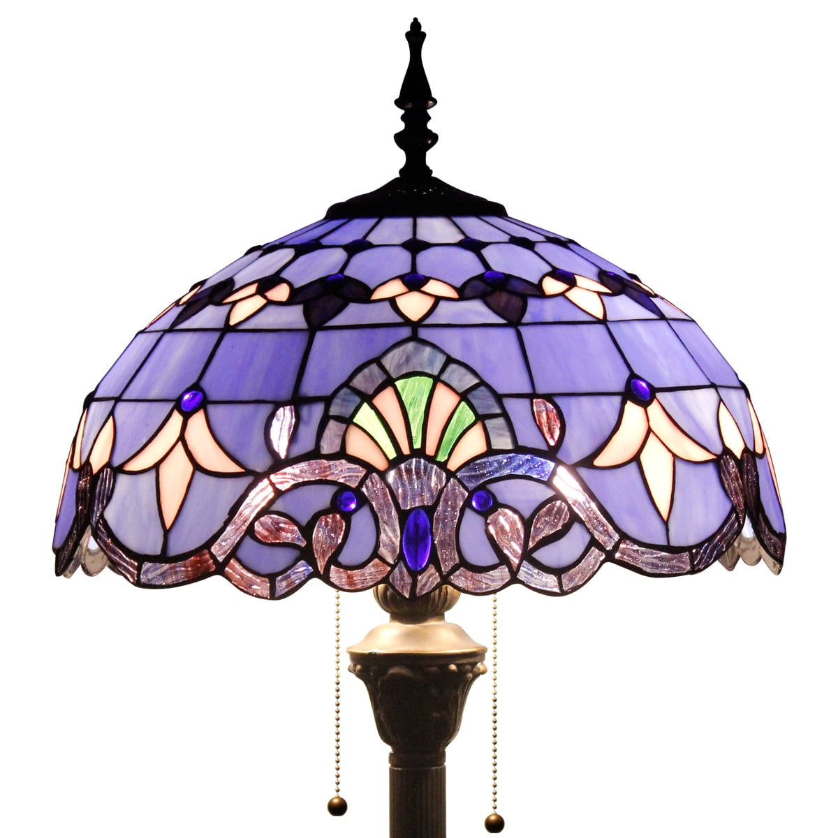 Tiffany Floor Lamp LED Bright Standing Reading Light 64"Tall Blue Stained Glass Baroque Style Shade Boho Industrial Bronze Pole Vintage Base Corner Kids Bedroom Living Room Farmhouse Office WERFACTORY