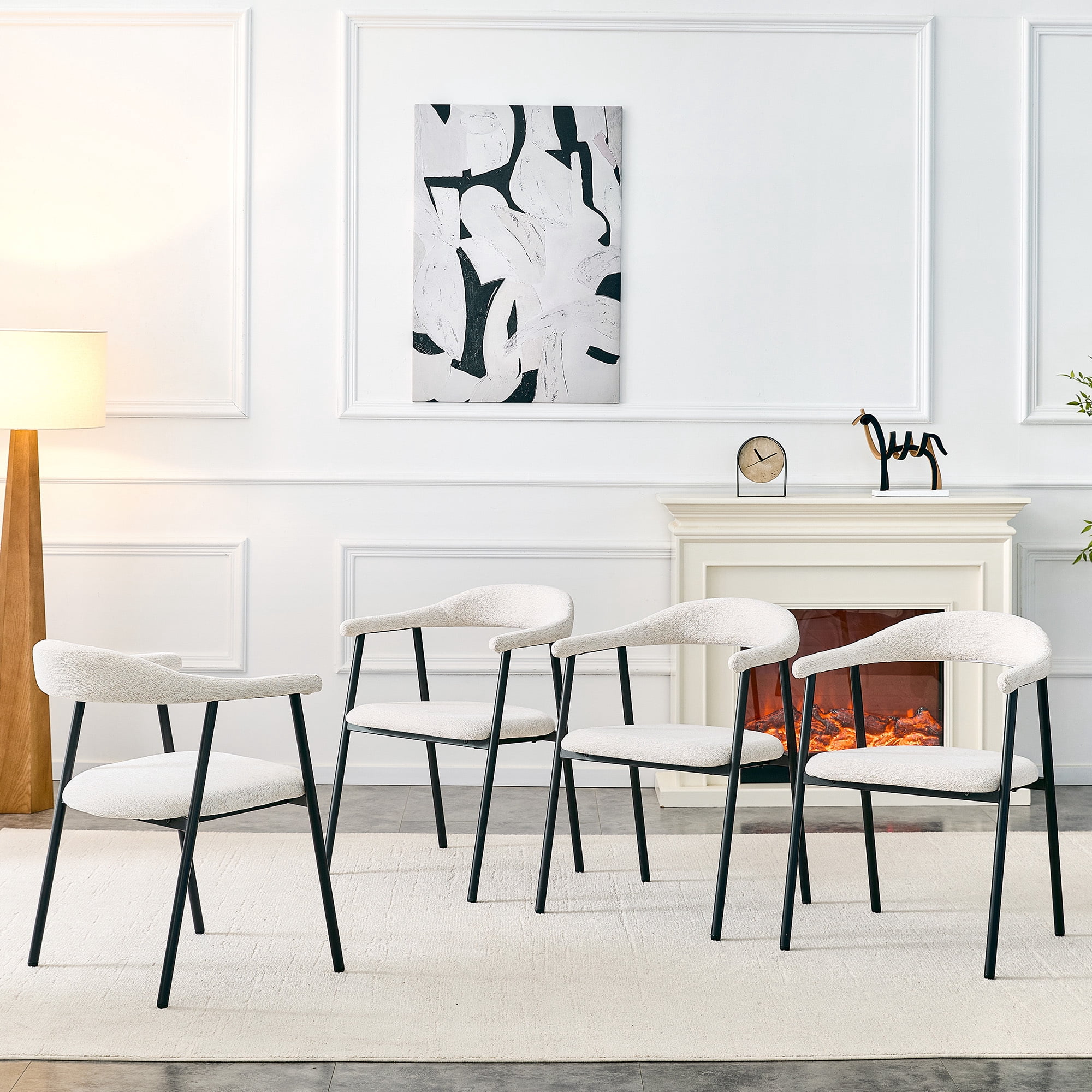 Leumius Dining Chairs Set of 4,Sofa Fabric Dining Room Chairs with Cushion Seat and Metal Legs,Modern Minimalist Style Kitchen Chairs for Kitchen Living Room,Easy Assembly,White Fabric