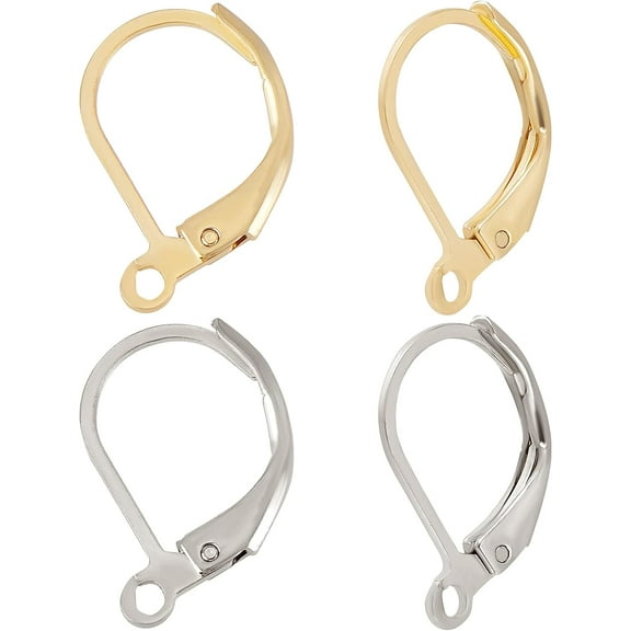 1 Box 100Pcs Leverback Earring Findings Stainless Steel French Earring Hooks Silver and Gold Color 15x11mm Interchangeable Dangle Ear Wire Findings for Jewelry Making diy