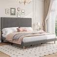 thumbnail image 1 of King Size Bed Frame, Adjustable Height Headboard, Velvet Upholstered Platform Bed Frame, No Box Spring Needed, Easy Assembly, Grey, 1 of 7