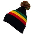 thumbnail image 1 of Winter Hats Rasta Jamaican Quality Cuffed Hat W/Large Pom (One Size)(Fits Large Heads) - Black, 1 of 1