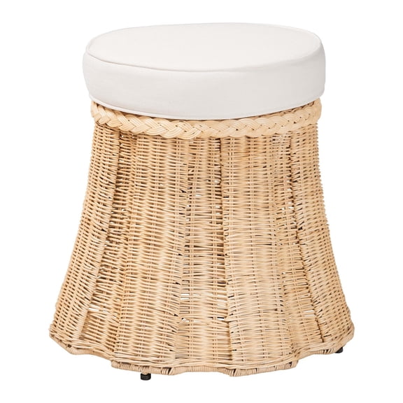 bali & pari Ying Round Natural Rattan Ottoman with Cushion