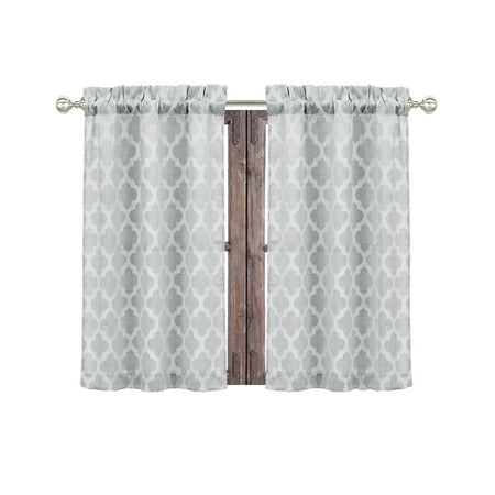 Texured Design - Bathroom and More Collection Gray 2 Piece Window Curtain Café Tier Set Textured Moroccan Trellis Tile Design (Cafe/Tier Pair (2): 24