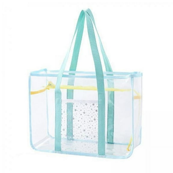 Segolike 2xClear Tote Bag Gym Bag Female PVC Beach Tote for Swimming Working Sports Game Light Green