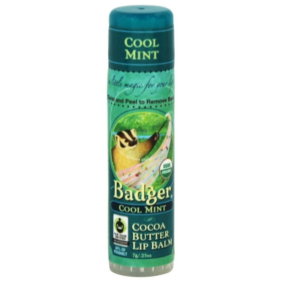 Badger - Certified Organic Cocoa Butter Lip Balm Stick Cool Mint - 0.25 oz.