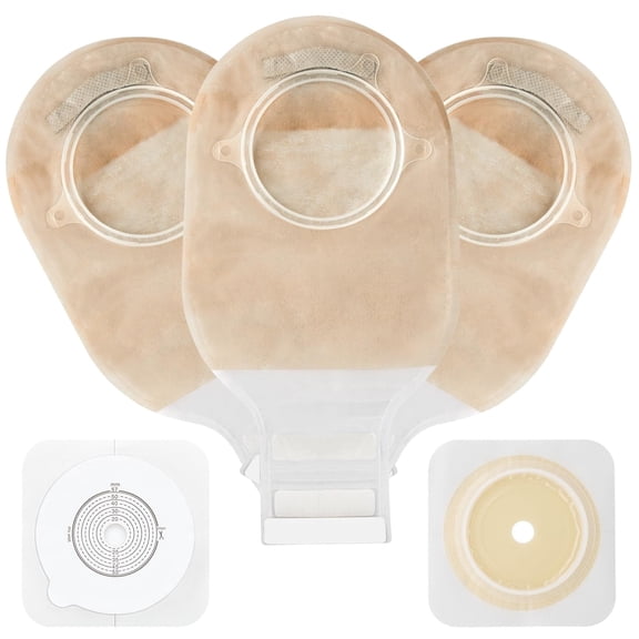 KONWEDA 21PCS Ostomy Bags,Colostomy Supplies,Two Piece Drainable Ostomy Pouch for Ileostomy Stoma Care, Cut-to-Fit (15pcs Bags 6pcs Barrier)