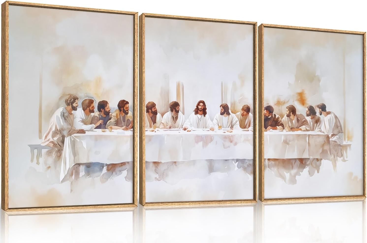 Jesus Last Supper Framed Canvas Wall Art Set, Christian Twelve Apostle Wall Decor, Bible Renaissance wall Painting, Religious Picture Art Print for Living Room, Bedroom, Church, Large 16"x24"x3