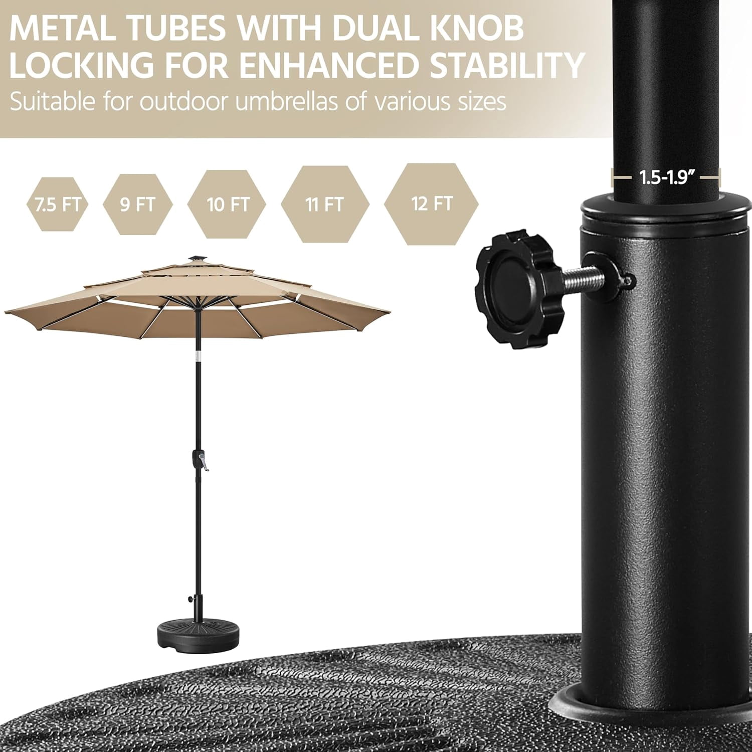 JessieMal Umbrella Base 85.7lbs Round Water & Sand Filled Patio Outdoor Umbrella Stand with Steel Umbrella Holder Suit for Dia 1.5'' or 1.9'' Umbrella Pole, Black