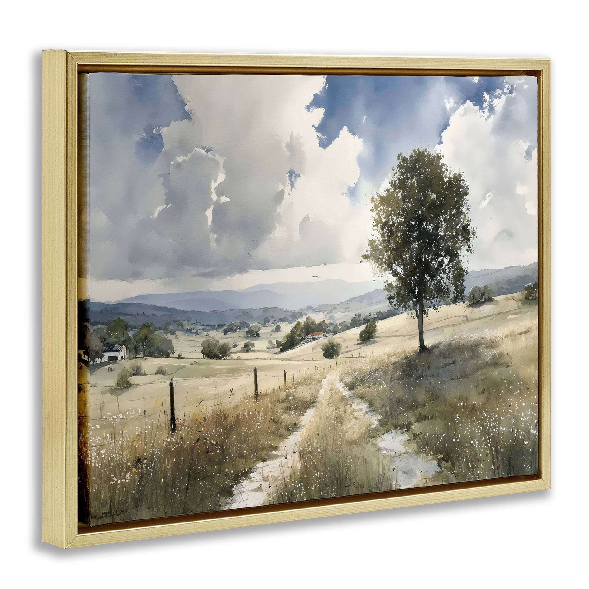 Stupell Industries Wagon Road Through Meadow Gold Framed Floater Canvas Wall Art, design by Franklyn Gregory