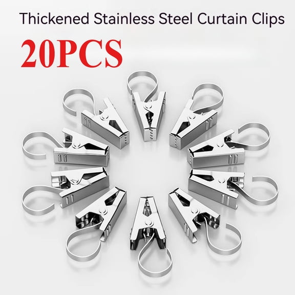 20PCS Shower Curtain Hooks ,Curtain Rings with Clips - Curtain Clips Sliver Drapery Rings with Fasteners 1.33 inch Interior Diameter Rod Metal Fasteners ,Curtain Hooks with Clips-MAX LOAD 11LBS