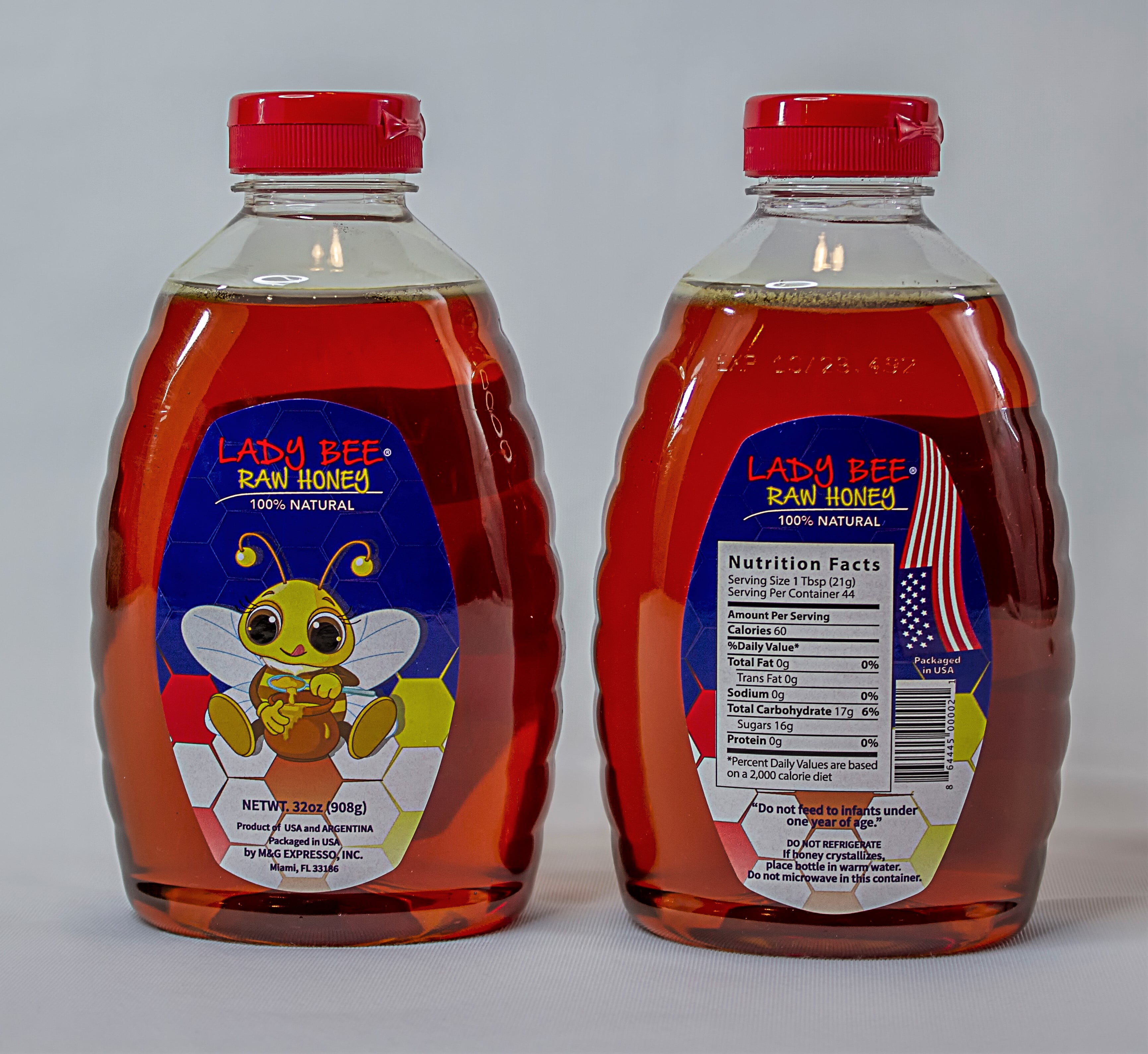 (3 pack) Lady Bee Natural Honey, 32 oz Bottle