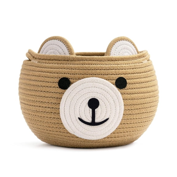ACDANC Cotton Rope Baby Basket for Nursery, Bear Gift Baskets for Kids, Empty Baby Shower Basket with Handles, Small Cute Animal Baskets, Brown, 10.5"D X 8.5"H