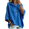 thumbnail image 3 of LNZGNM Hoodies for Women 3/4 Sleeve Solid Color Relaxed Hooded Everyday Breathable Pullover Daily Casual Outdoor,Blue(M), 3 of 7