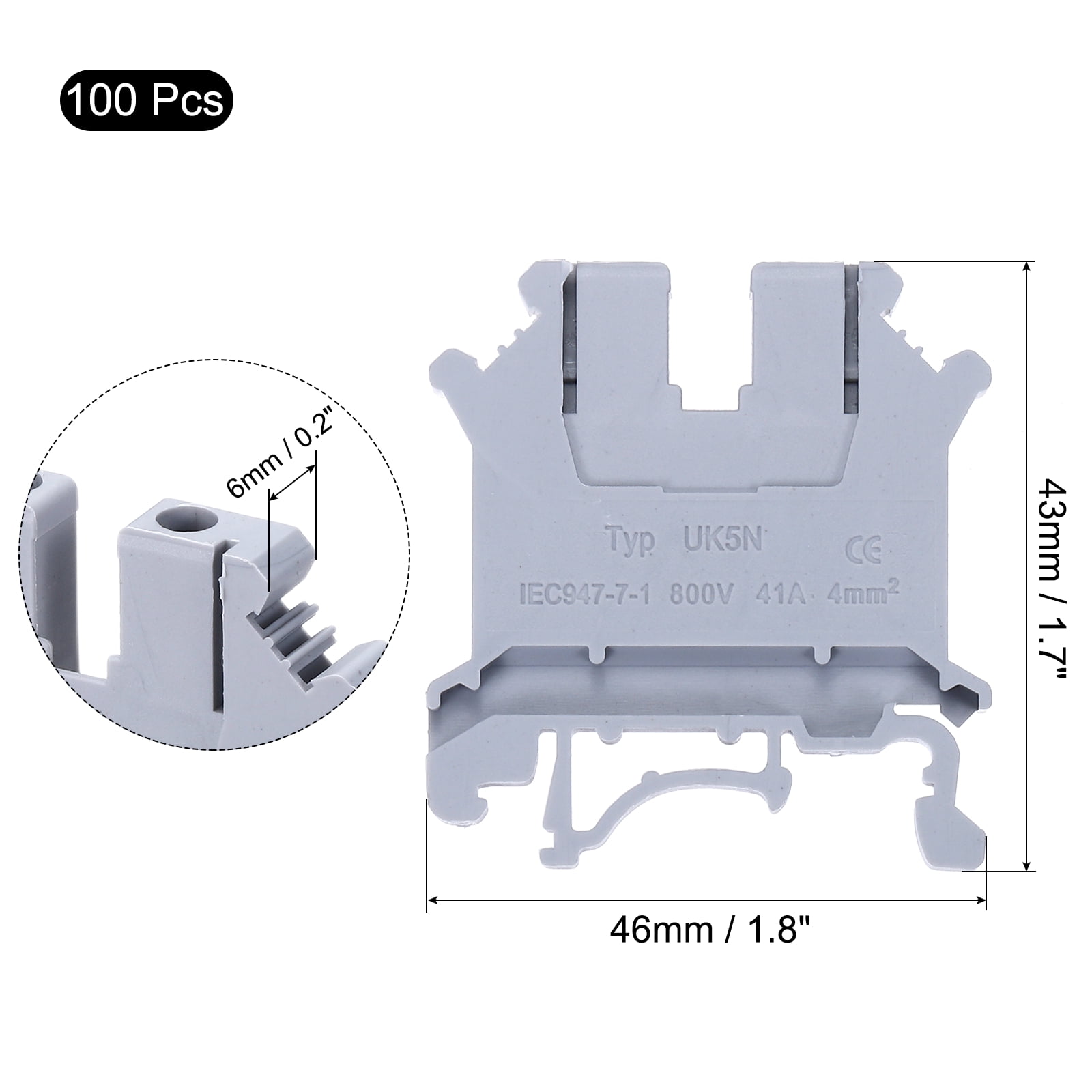 Uxcell Terminal Blocks 100 Pack UK-5N Rail Mount Fuse Holder Screw Terminal Block Wire End Bracket Stopper Din Rail Screw for DIY Electronic Circuits Machine Appliances, Gray