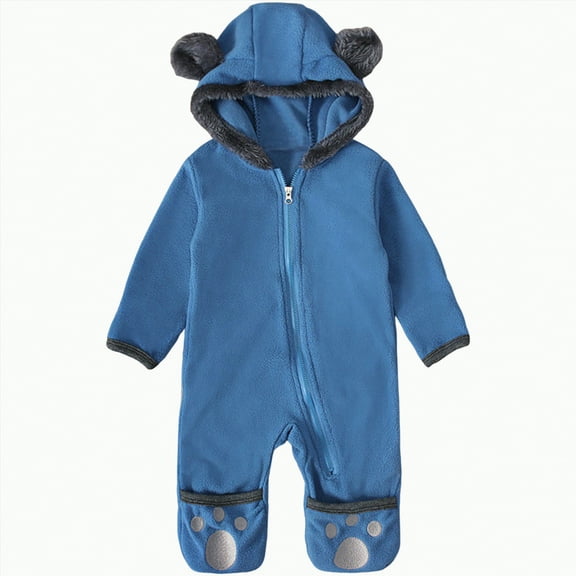 mgoYE Newborn Baby Boy Clothes Color Block Long Sleeve Zipper Hooded Romper Fall Winter One Piece Outfits(Blue,18-24 Months)