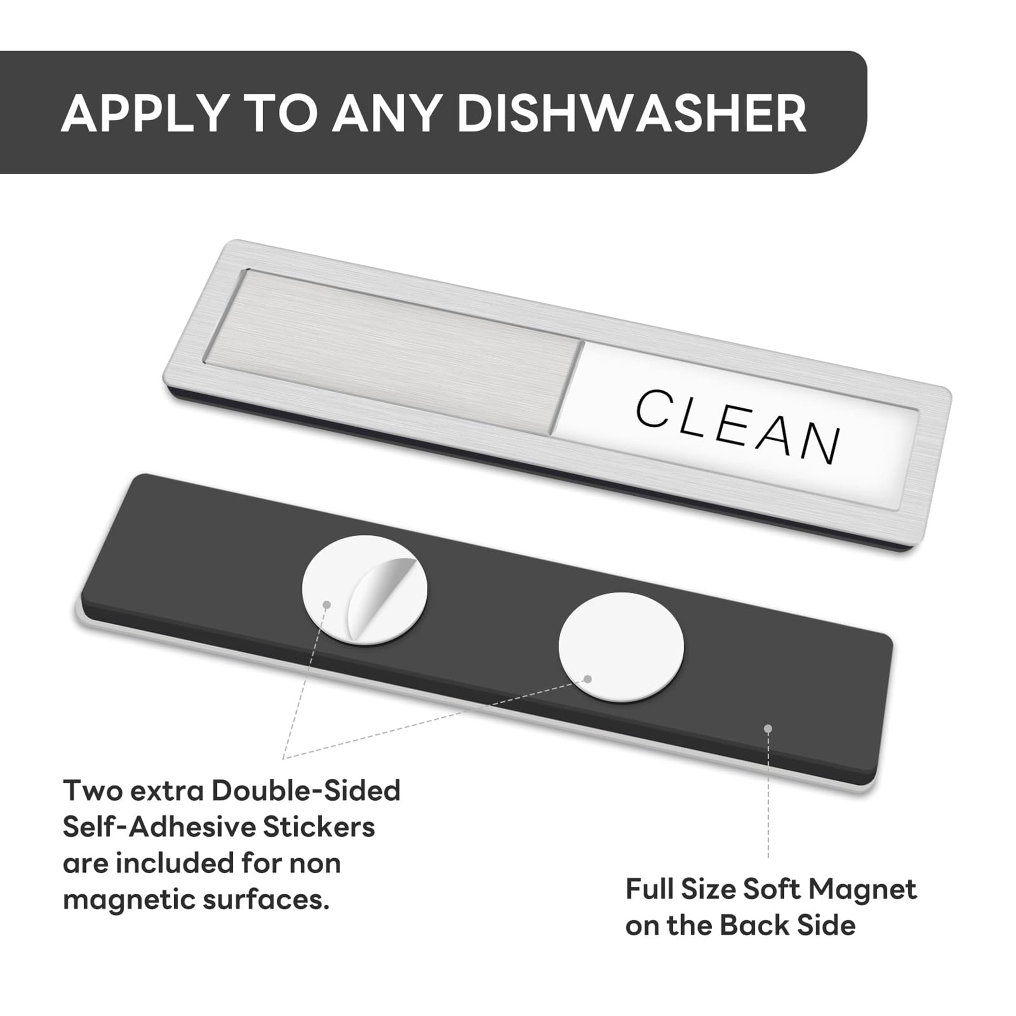 Stainless Steel Dishwasher Magnet, Clean Dirty Status Indicator for Home Kitchen, Scch-Resistant Magnetic Sign Grey White