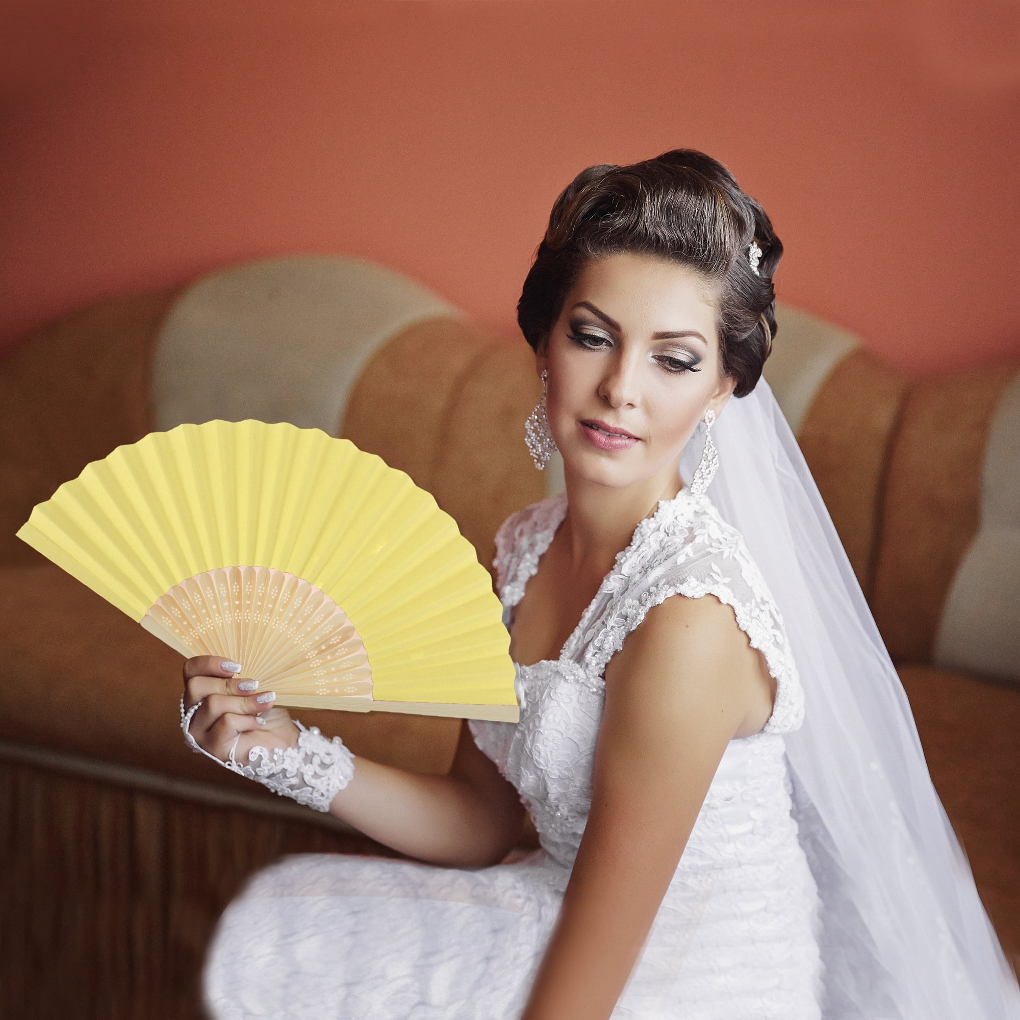 Unique Bargains Portable DIY 7-Inch Blank Folding Fan 1 Pc Light Yellow