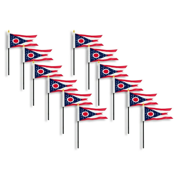 Ohio Stick Flag Width 4 inch x 6 inch Length - 12 PK