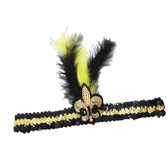 Wxqbjtam Mardi Gras Sequin Headband Hair Band for Parade Carnival Sports Team Dance Party Black Yellow Feather
