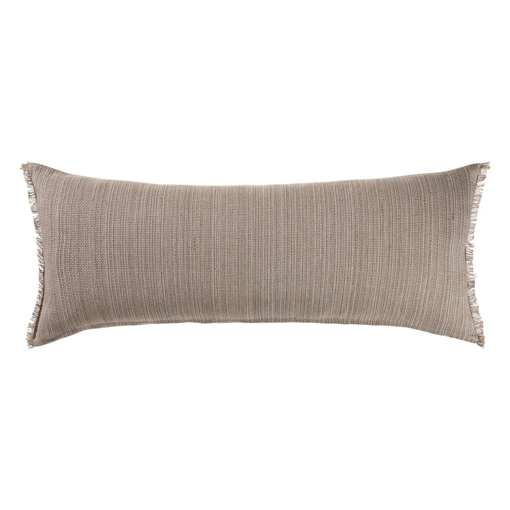 LR Home Bennett 14" x 36" Tan Fringed Linen Blend Adult Decorative Lumbar Throw Pillow Cover