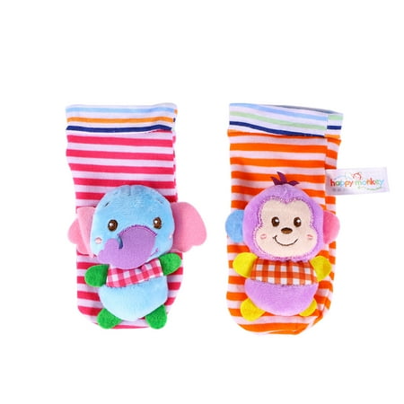 - Baby Animal Wrist Rattles Infant Hands Foots Finders Soft Developmental Toys 4pcs (Monkey and Elephant)