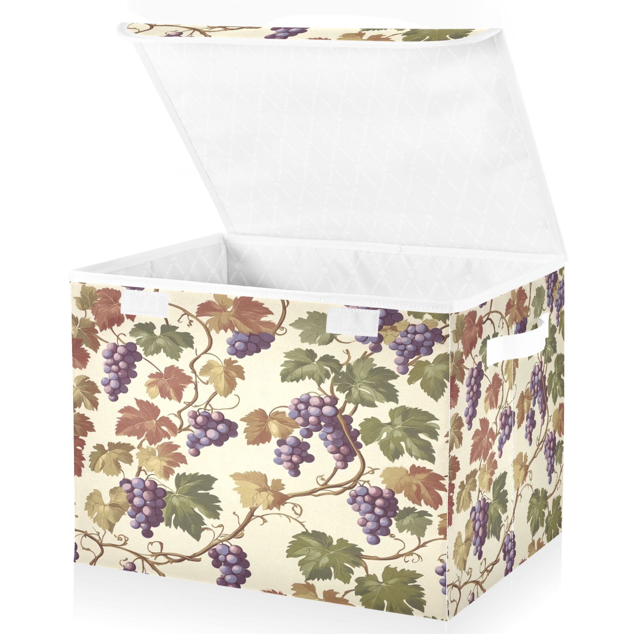 WOBOGO Grape Seamless Picture Large Collapsible Storage Box Flip Lid Fabric Decorative Organizer Container Basket with Handles 16.5×12.6×11.8in