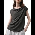 thumbnail image 3 of Blusas de Verano Informales Elegantes con Cuello Drapeado para Mujer, Sin Mangas, Fruncidas, Elegantes Gris M, 3 of 10