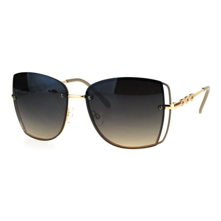 Womens Squared Oversize Rimless Metal Rim Butterfly Designer Sunglasses Gold Beige