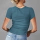 thumbnail image 4 of Fiudx Ofertas de La Semana Blusas Lisas de Moda para Mujer, Top Plisado Lateral con Botones y Manga Corta con Cuello En V, 4 of 7