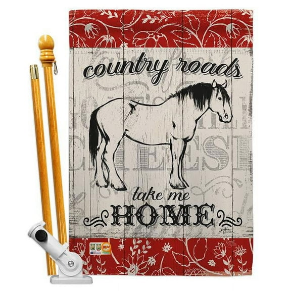 Breeze Decor BD-FA-HS-110120-IP-BO-D-US18-WA 28 x 40 in. Country Roads Hores Nature Farm Animals Impressions Decorative Vertical Double Sided House Flag Set with Pole Bracket & Hardware
