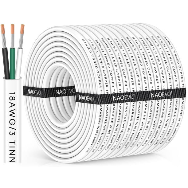 Marine Wire NAOEVO, calibre 18, 18/3, tríplex, 18 AWG, 60 m, resistente al agua