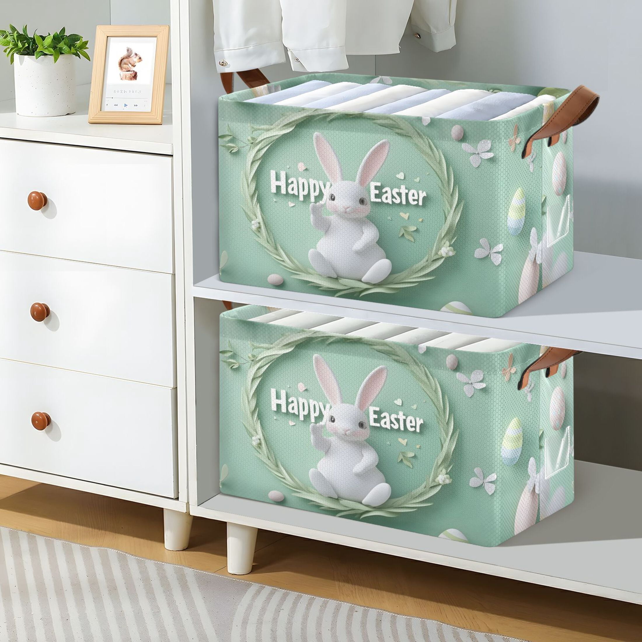 Ryvnso Bunny on Easter Storage Bins Large Basket Foldable Cube Toys Organizer with Handles 2 PCs
