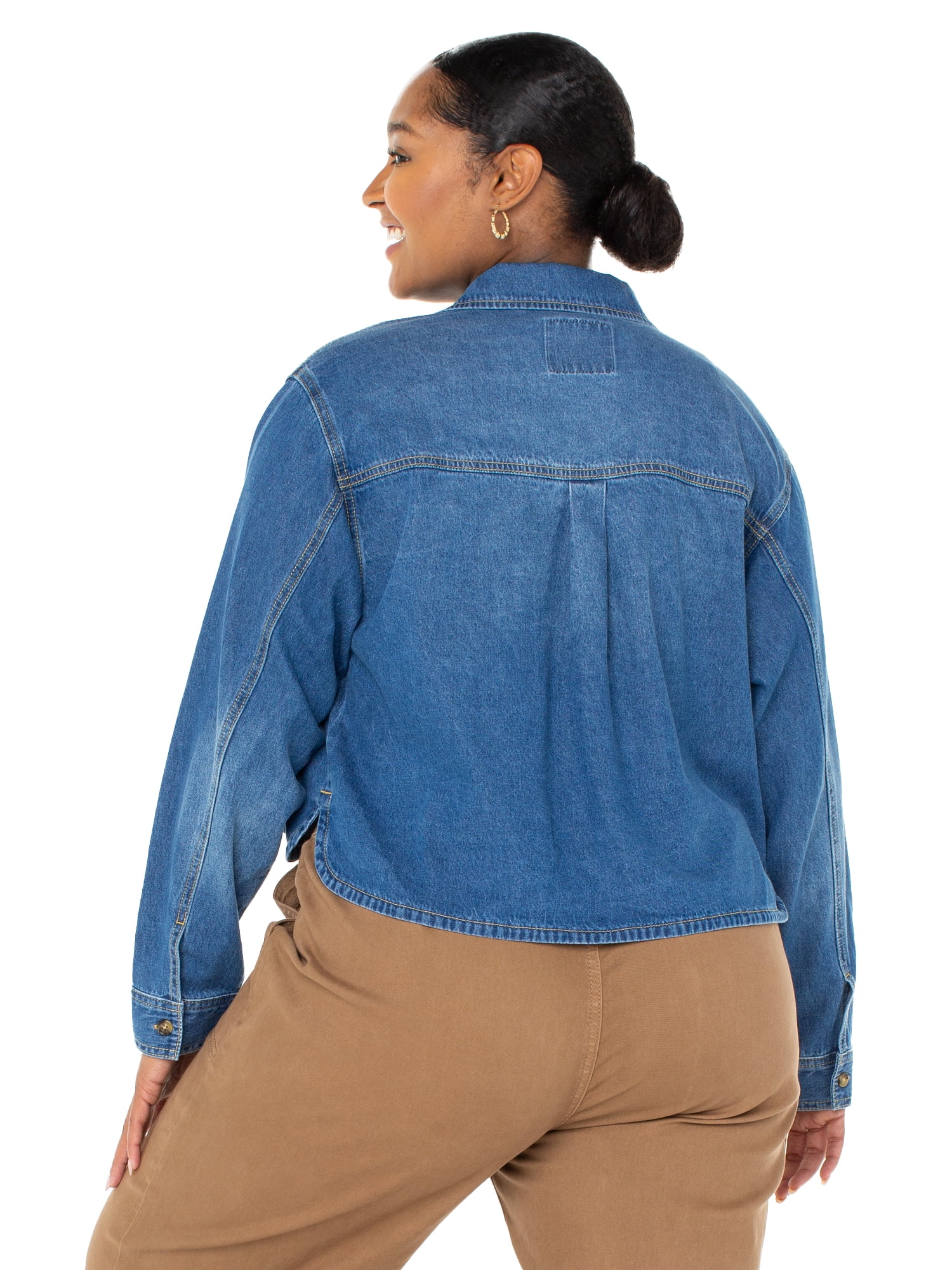 Celebrity Pink Women's and Women's Plus Hi Low Button Down Denim Top, Sizes XS-4X