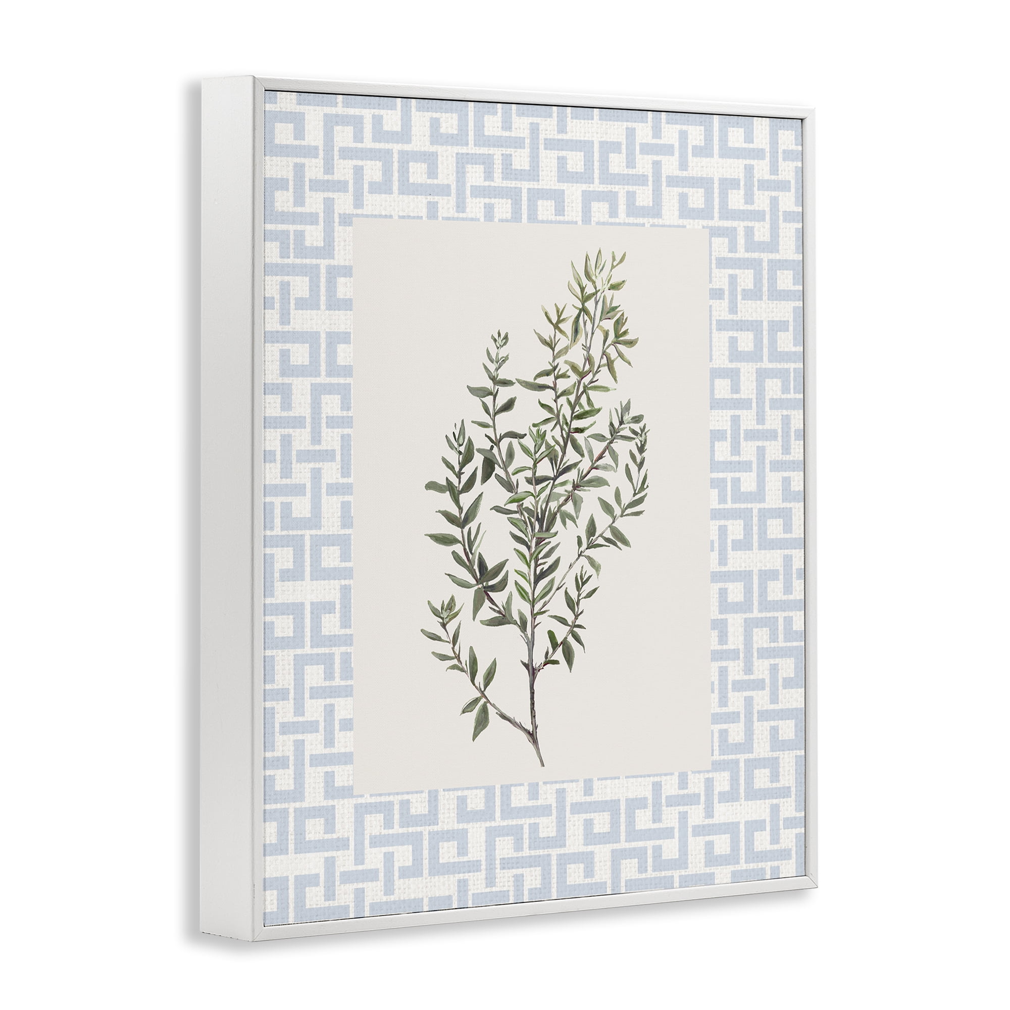 Stupell Industries Leafy Herb on Geometric White Framed Giclee Art, design by Diannart