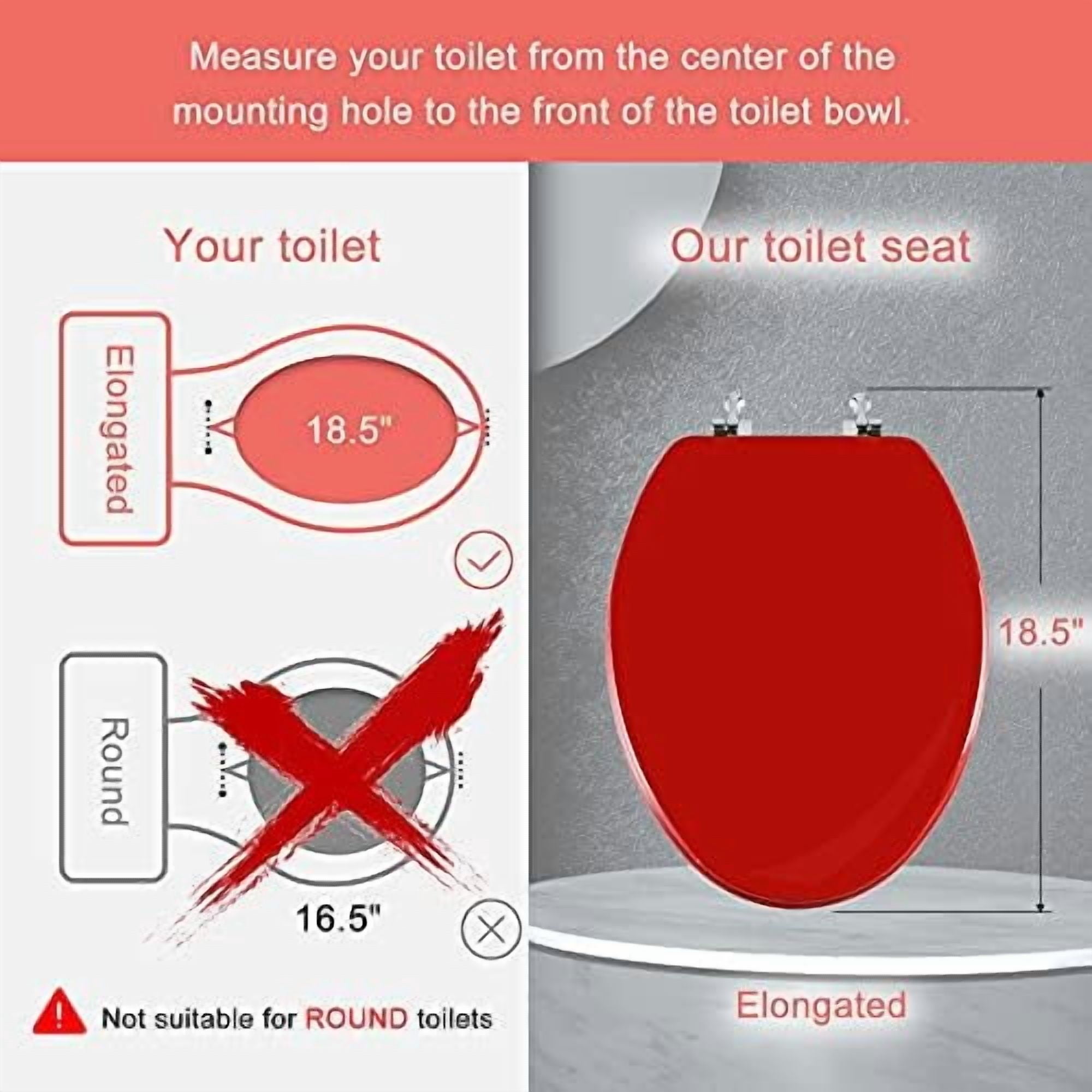 Red Elongated Toilet Seat Natural Wood Toilet Seat with Zinc Alloy Hinges, Easy to Install also Easy to Clean, Scratch Resistant Toilet Seat by  (Elongated, Red)